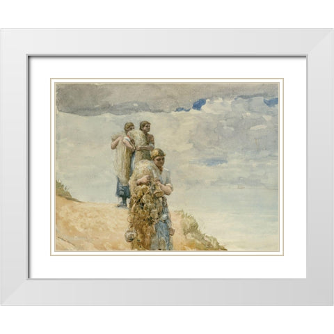 On The Cliff, Cullercoats White Modern Wood Framed Art Print with Double Matting by Homer, Winslow