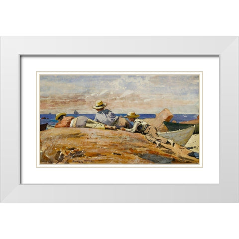 Three Boys on the Shore White Modern Wood Framed Art Print with Double Matting by Homer, Winslow