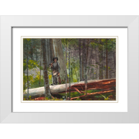 Hunter in the Adirondacks White Modern Wood Framed Art Print with Double Matting by Homer, Winslow