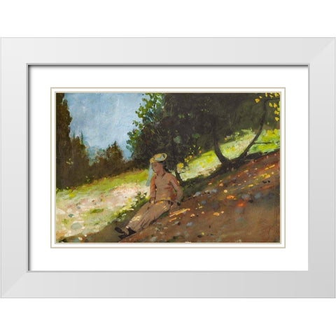 Shepherdess Resting White Modern Wood Framed Art Print with Double Matting by Homer, Winslow