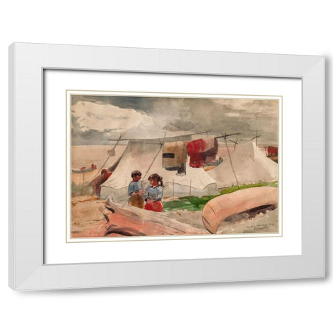 Indian Camp, Roberval, P.Q. White Modern Wood Framed Art Print with Double Matting by Homer, Winslow