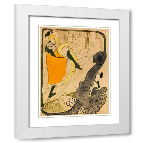Jane Avril White Modern Wood Framed Art Print with Double Matting by Toulouse-Lautrec, Henri de