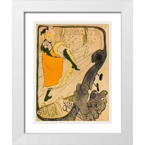 Jane Avril White Modern Wood Framed Art Print with Double Matting by Toulouse-Lautrec, Henri de