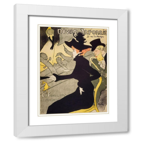 Divan Japonais White Modern Wood Framed Art Print with Double Matting by Toulouse-Lautrec, Henri de