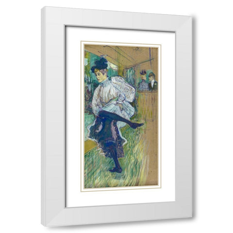 Jane Avril Dancing White Modern Wood Framed Art Print with Double Matting by Toulouse-Lautrec, Henri de