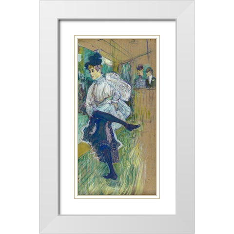 Jane Avril Dancing White Modern Wood Framed Art Print with Double Matting by Toulouse-Lautrec, Henri de