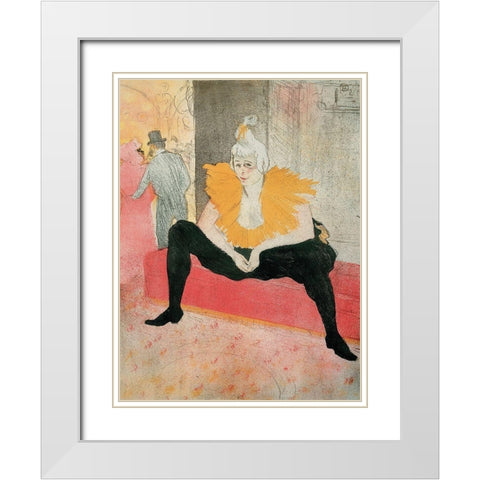 La Clownesse assise White Modern Wood Framed Art Print with Double Matting by Toulouse-Lautrec, Henri de
