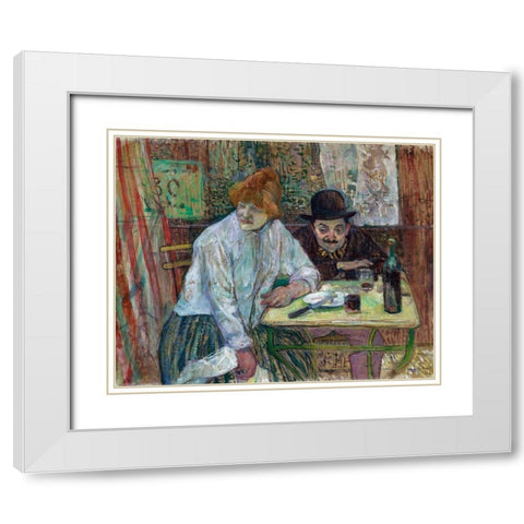 At the Cafe La Mie White Modern Wood Framed Art Print with Double Matting by Toulouse-Lautrec, Henri de