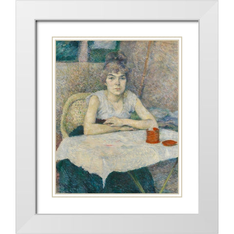Young woman at a table, Poudre de riz White Modern Wood Framed Art Print with Double Matting by Toulouse-Lautrec, Henri de