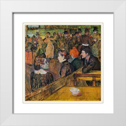 Ball at the Moulin de la Galette White Modern Wood Framed Art Print with Double Matting by Toulouse-Lautrec, Henri de