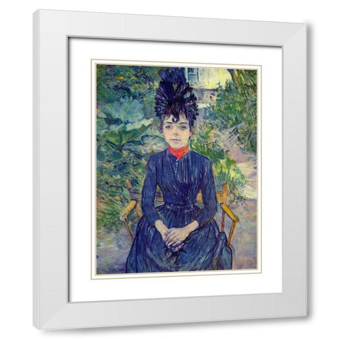 Woman seated in M. Forests Garden, Justine Dieuhl White Modern Wood Framed Art Print with Double Matting by Toulouse-Lautrec, Henri de