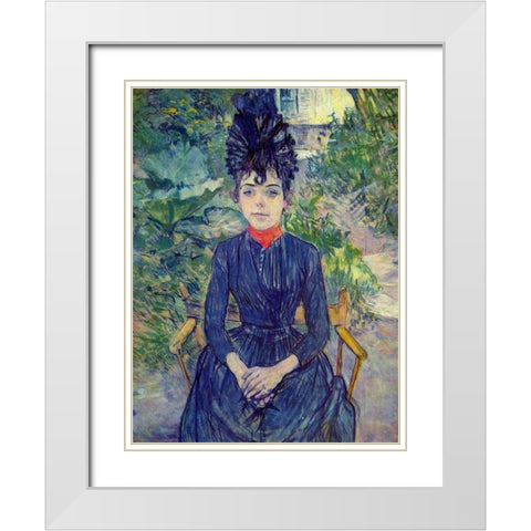 Woman seated in M. Forests Garden, Justine Dieuhl White Modern Wood Framed Art Print with Double Matting by Toulouse-Lautrec, Henri de