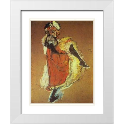 Jane Avril Dancing White Modern Wood Framed Art Print with Double Matting by Toulouse-Lautrec, Henri de