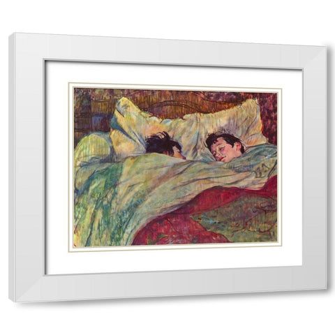 In the Bed White Modern Wood Framed Art Print with Double Matting by Toulouse-Lautrec, Henri de