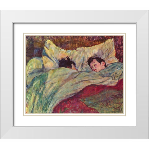 In the Bed White Modern Wood Framed Art Print with Double Matting by Toulouse-Lautrec, Henri de