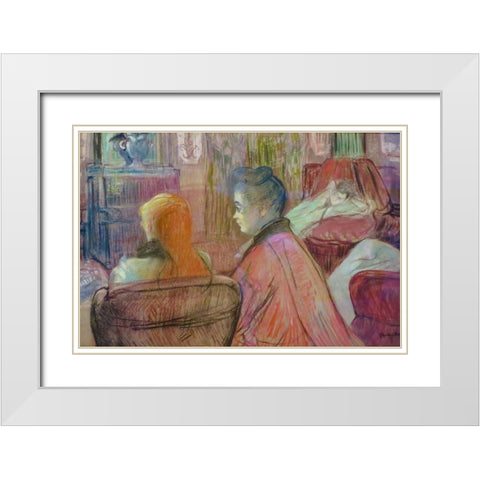 In the Salon White Modern Wood Framed Art Print with Double Matting by Toulouse-Lautrec, Henri de