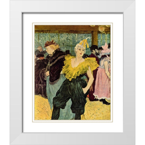 The Clownesse Cha-U-Ka-O in the Moulin Rouge White Modern Wood Framed Art Print with Double Matting by Toulouse-Lautrec, Henri de