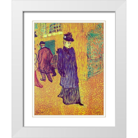 Jane Avril Leaving the Moulin Rouge White Modern Wood Framed Art Print with Double Matting by Toulouse-Lautrec, Henri de