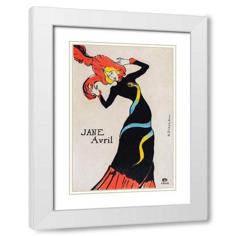 Jane Avril White Modern Wood Framed Art Print with Double Matting by Toulouse-Lautrec, Henri de