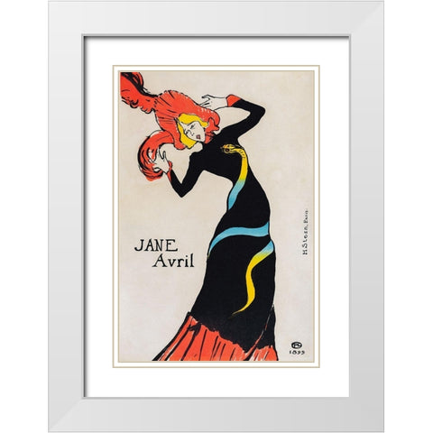 Jane Avril White Modern Wood Framed Art Print with Double Matting by Toulouse-Lautrec, Henri de