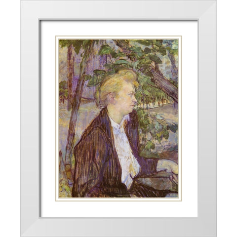 Woman in the Garden White Modern Wood Framed Art Print with Double Matting by Toulouse-Lautrec, Henri de