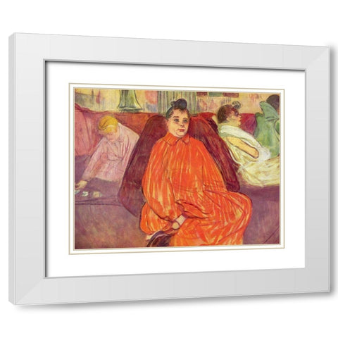 At the Salon, the Divan White Modern Wood Framed Art Print with Double Matting by Toulouse-Lautrec, Henri de