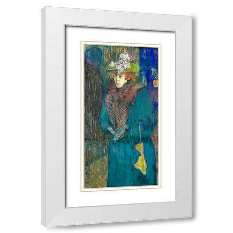 Jane Avril enters the Moulin Rouge White Modern Wood Framed Art Print with Double Matting by Toulouse-Lautrec, Henri de