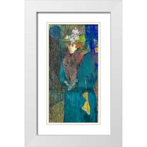 Jane Avril enters the Moulin Rouge White Modern Wood Framed Art Print with Double Matting by Toulouse-Lautrec, Henri de
