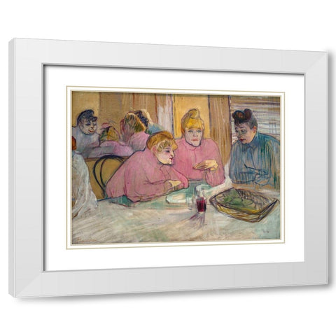 The Ladies in the Dining Room White Modern Wood Framed Art Print with Double Matting by Toulouse-Lautrec, Henri de