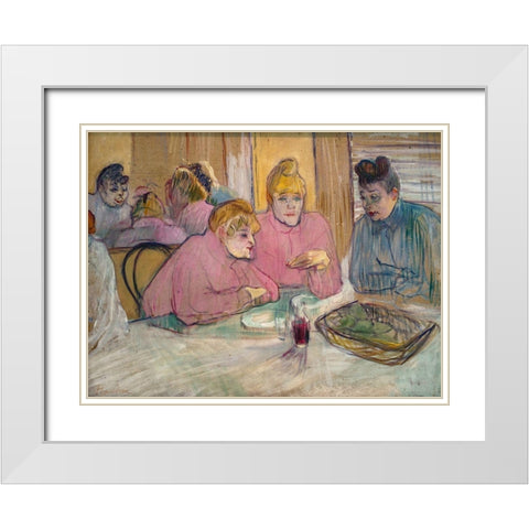 The Ladies in the Dining Room White Modern Wood Framed Art Print with Double Matting by Toulouse-Lautrec, Henri de