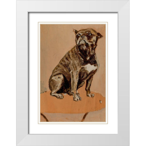 Touc, Seated on a Table White Modern Wood Framed Art Print with Double Matting by Toulouse-Lautrec, Henri de