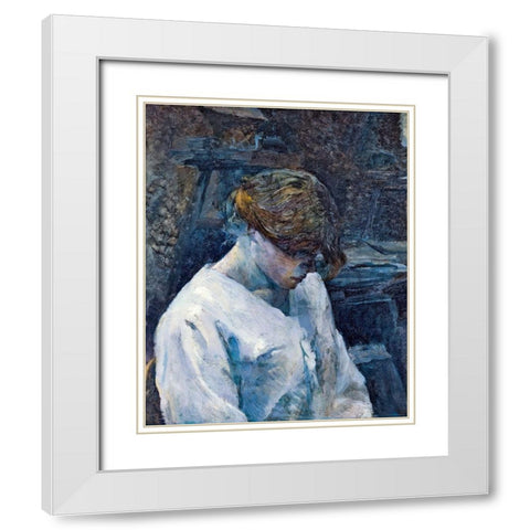 La Rousse in a White Blouse White Modern Wood Framed Art Print with Double Matting by Toulouse-Lautrec, Henri de