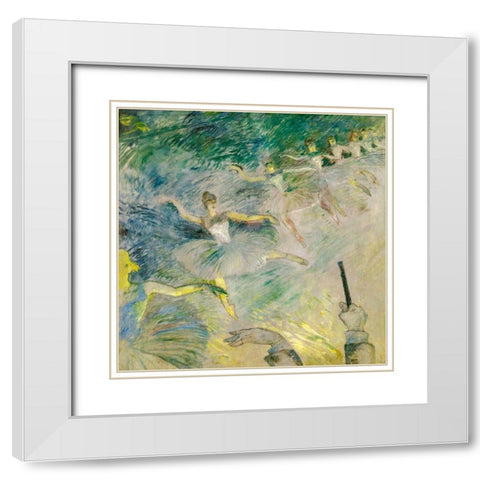 Ballet Dancers White Modern Wood Framed Art Print with Double Matting by Toulouse-Lautrec, Henri de