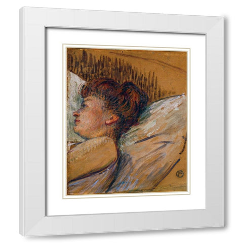 Woman in Bed White Modern Wood Framed Art Print with Double Matting by Toulouse-Lautrec, Henri de