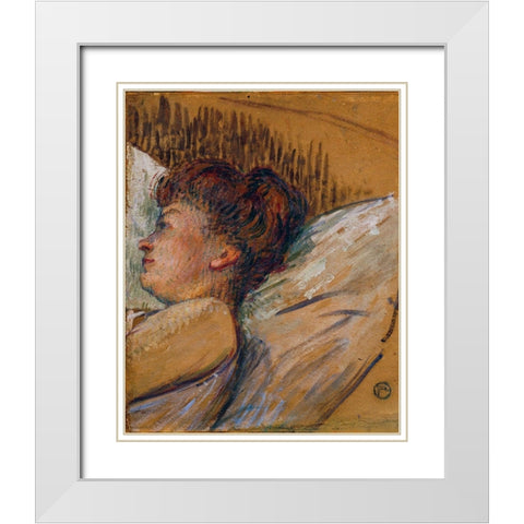 Woman in Bed White Modern Wood Framed Art Print with Double Matting by Toulouse-Lautrec, Henri de