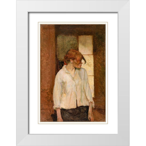 A Montrouge Rosa La Rouge White Modern Wood Framed Art Print with Double Matting by Toulouse-Lautrec, Henri de