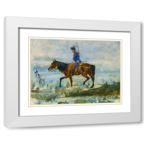 Hussars White Modern Wood Framed Art Print with Double Matting by Toulouse-Lautrec, Henri de