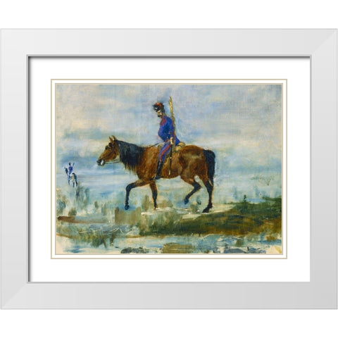 Hussars White Modern Wood Framed Art Print with Double Matting by Toulouse-Lautrec, Henri de