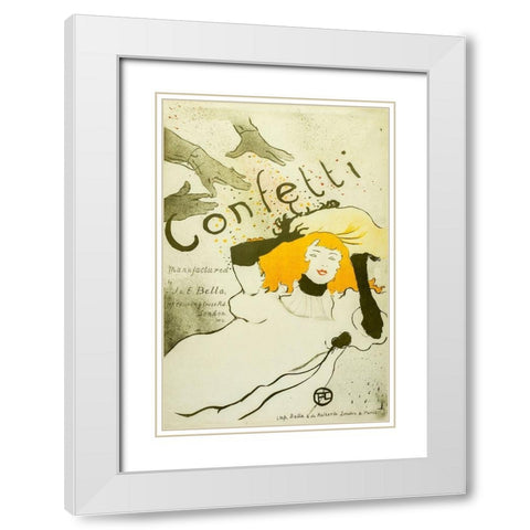 Confetti, 1927 White Modern Wood Framed Art Print with Double Matting by Toulouse-Lautrec, Henri de