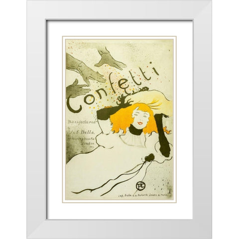 Confetti, 1927 White Modern Wood Framed Art Print with Double Matting by Toulouse-Lautrec, Henri de