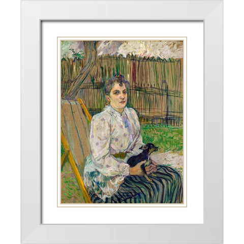 Lady with a Dog White Modern Wood Framed Art Print with Double Matting by Toulouse-Lautrec, Henri de