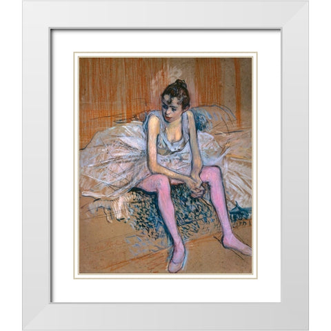 Danseuse assise aux Bas de roses White Modern Wood Framed Art Print with Double Matting by Toulouse-Lautrec, Henri de