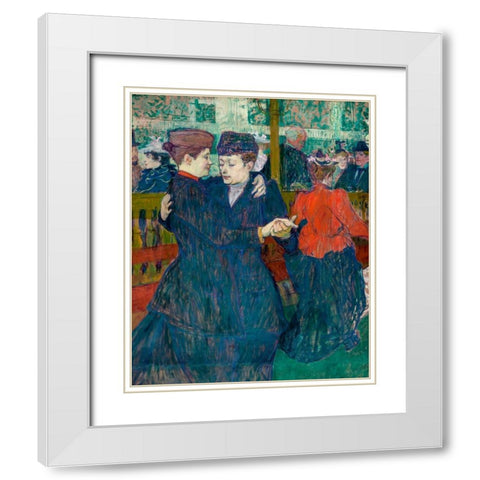 At the Moulin-Rouges, Two Women Walzing White Modern Wood Framed Art Print with Double Matting by Toulouse-Lautrec, Henri de