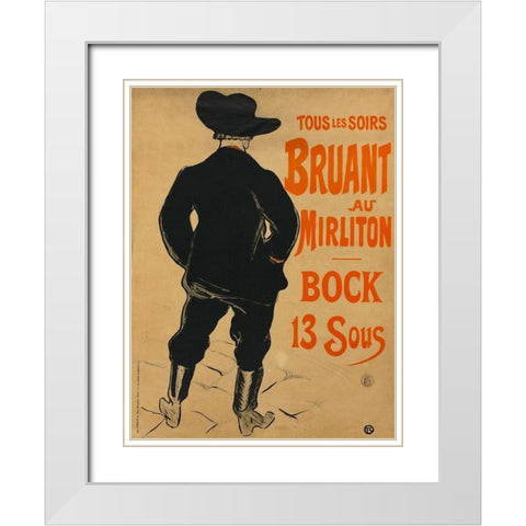 Aristide Bruant White Modern Wood Framed Art Print with Double Matting by Toulouse-Lautrec, Henri de
