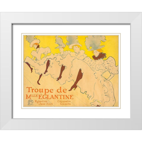Mademoiselle Eglantineâ€™s Troupe White Modern Wood Framed Art Print with Double Matting by Toulouse-Lautrec, Henri de