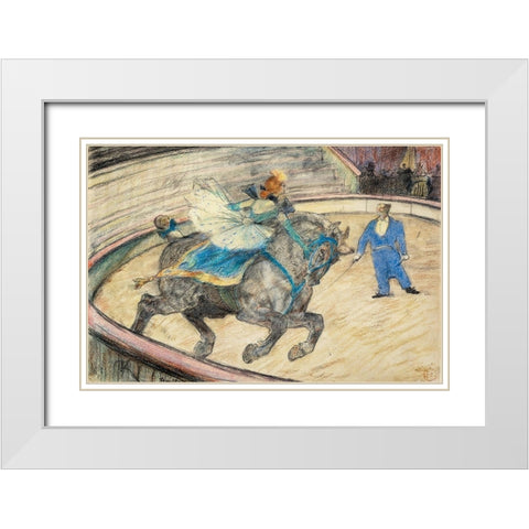 At the Circus Work in the Ring White Modern Wood Framed Art Print with Double Matting by Toulouse-Lautrec, Henri de