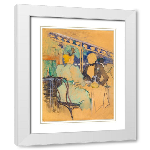 Fashionable People at Les Ambassadeurs White Modern Wood Framed Art Print with Double Matting by Toulouse-Lautrec, Henri de