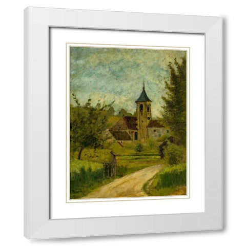 Landscape with Church White Modern Wood Framed Art Print with Double Matting by Toulouse-Lautrec, Henri de