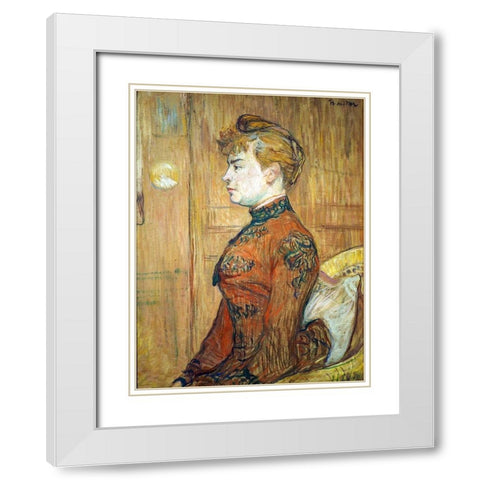 Portrait Study of a Woman White Modern Wood Framed Art Print with Double Matting by Toulouse-Lautrec, Henri de