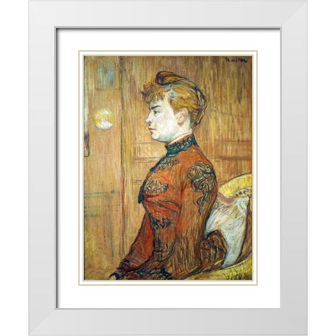 Portrait Study of a Woman White Modern Wood Framed Art Print with Double Matting by Toulouse-Lautrec, Henri de